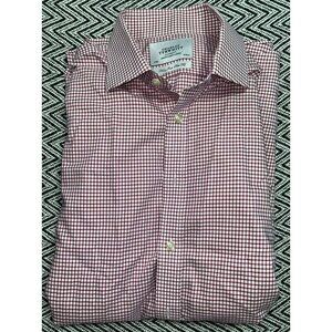 Charles Tyrwhitt Red & White Gingham Men's Button-Up Dress Shirt Tailored Fit 17
